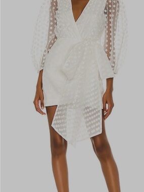 REVOLVE White Sheer Polka-Dot Wrap Mini Dress